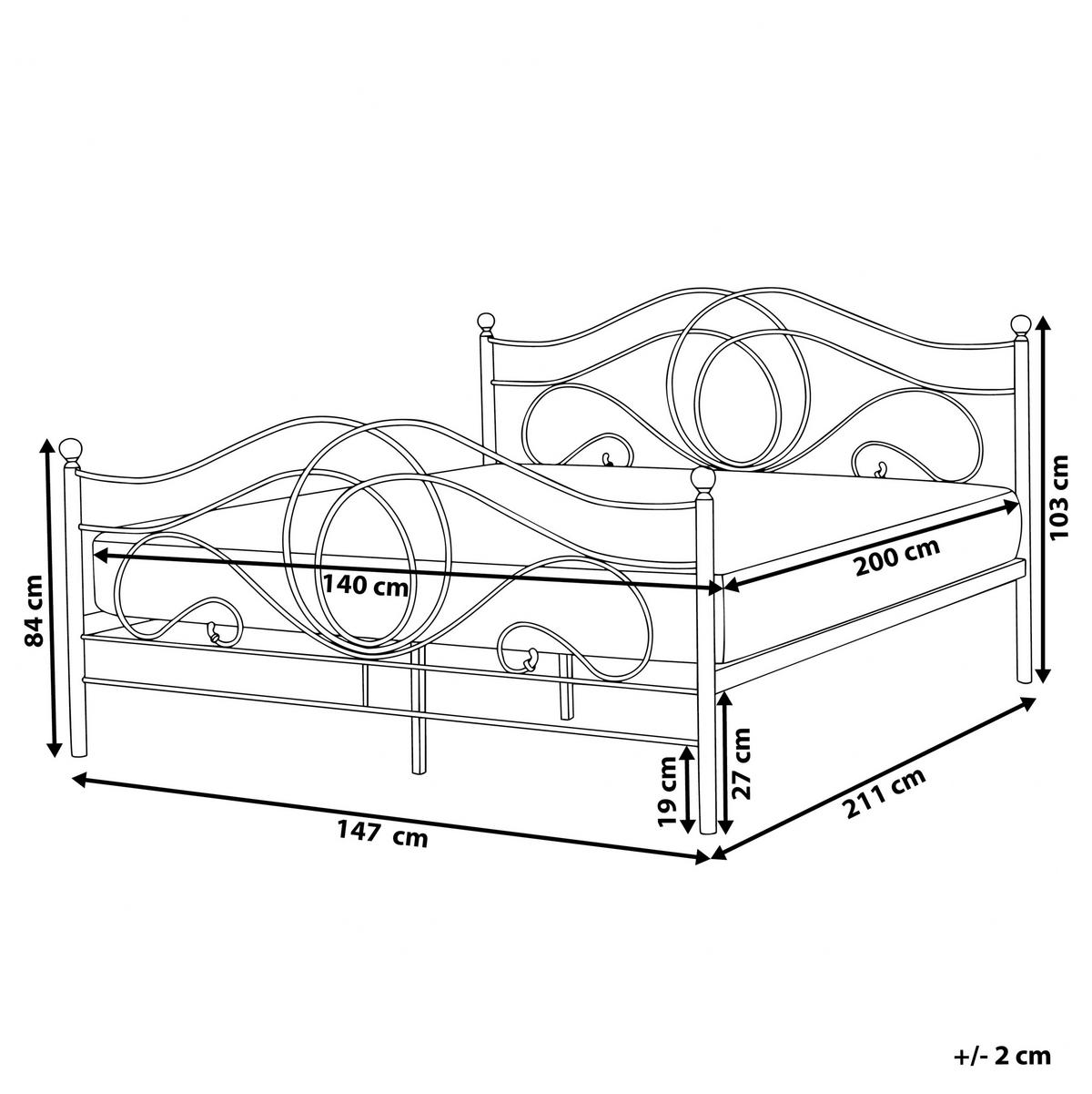 METALLBETT 140/200 cm Weiß Lyra - Weiß, Metall (140/200cm) - Beliani