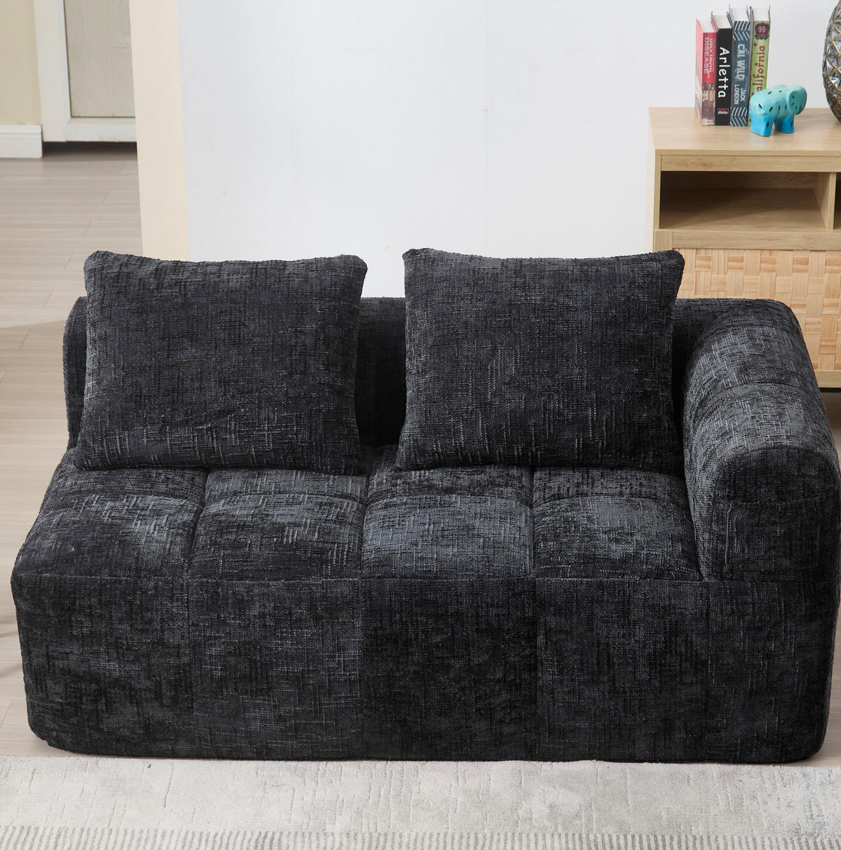 SOFA od chenillea, 158/90/60 cm crna, s bočnim džepovima i jastukom - crna, tekstil (60/160/90cm) - BEAOK