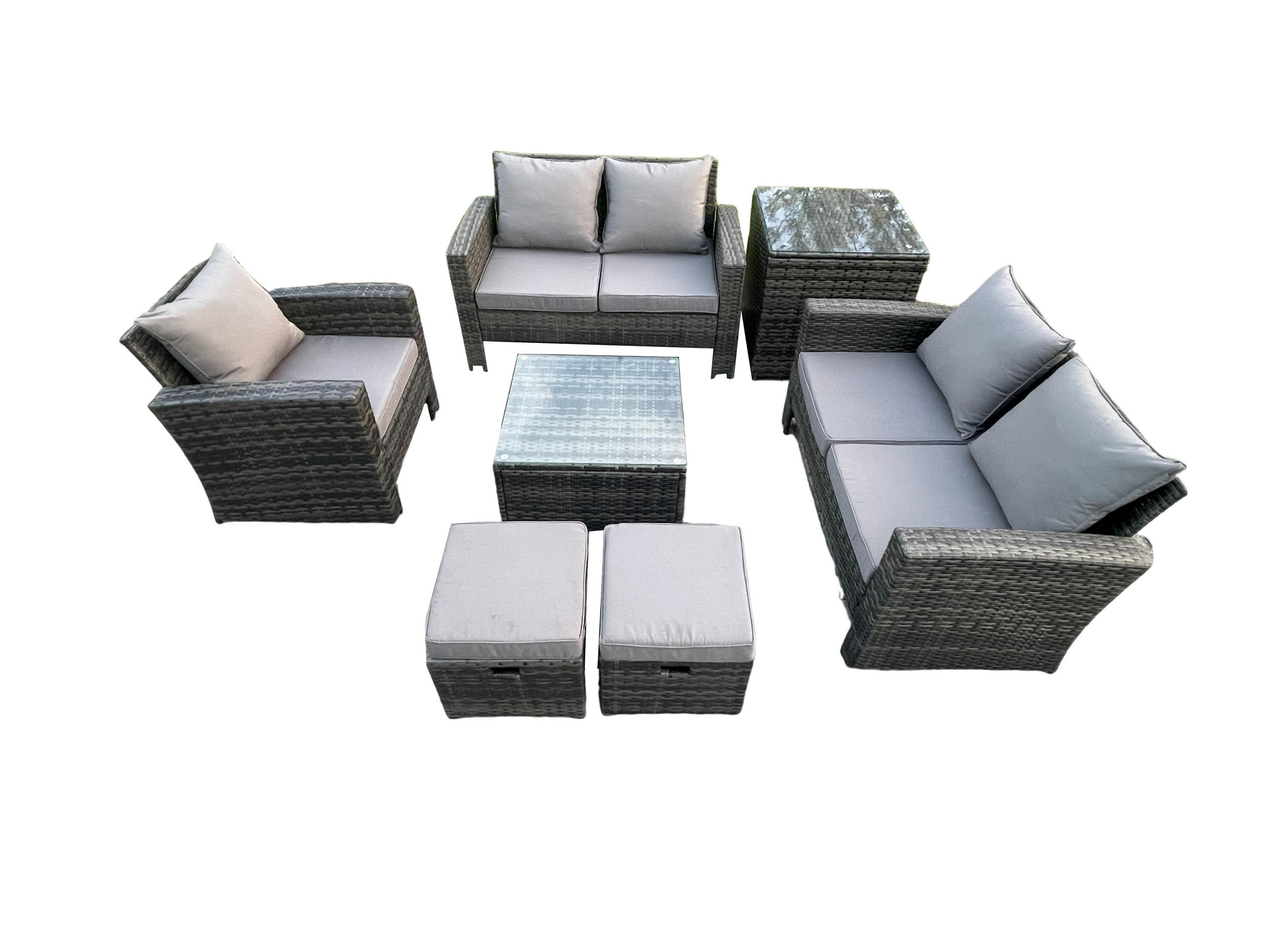 GARTENSOFA SET mit Couchtisch Polyrattan Dunkelgrau 7-Sitzer - Dunkelgrau, Metall - Fimous