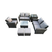 GARTENSOFA SET mit Couchtisch Polyrattan Dunkelgrau 7-Sitzer - Dunkelgrau, Metall - Fimous