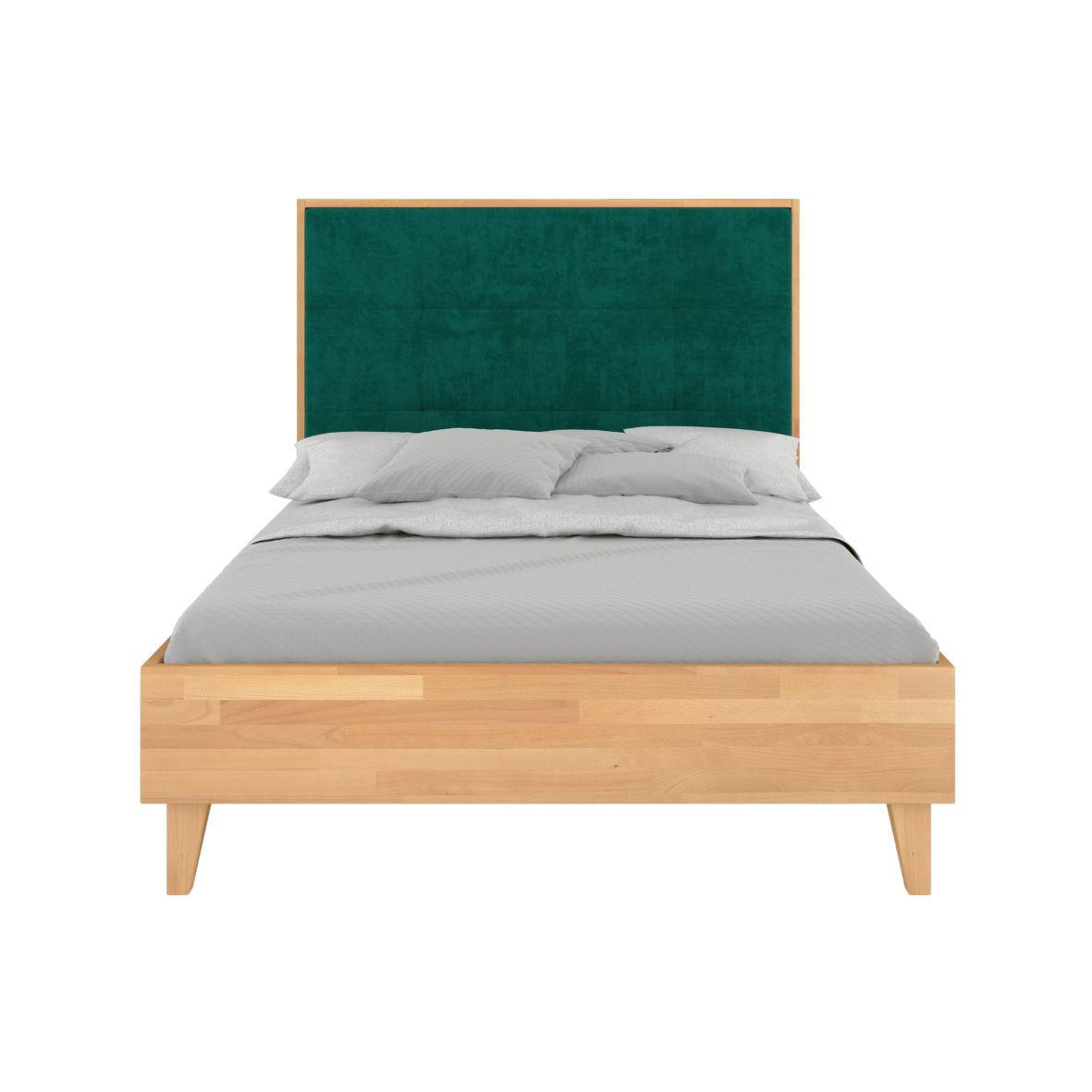 MASSIVHOLZBETT Frida, gepolstertes Kopfteil, Buche - lackiert, Naturfarben/Grün, 160x200 - Buchefarben/Grün, Holz/Buchenholz (160/200cm) - Visby