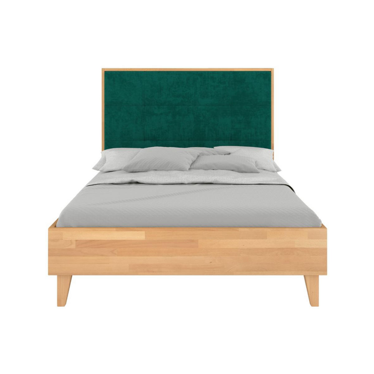 MASSIVHOLZBETT Frida, gepolstertes Kopfteil, Buche - lackiert, Naturfarben/Grün, 160x200 - Buchefarben/Grün, Holz/Buchenholz (160/200cm) - Visby