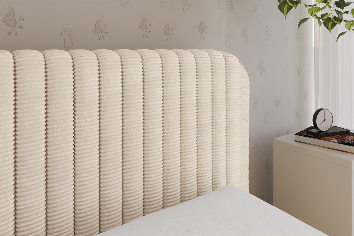 EINZELLBETT Jugendbett mit Bettkasten und Matratze H3/H4, Links - AURY 100x200 Beige - Creme, Holzwerkstoff/Textil (100/200cm) - ALTDECOR