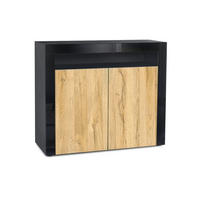 KOMMODE Valencia Eiche Natur/ Schwarz Hochglanz - Eichefarben, Holzwerkstoff (108/92/40cm) - Vladon