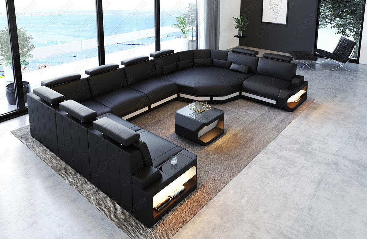 LEDERSOFA Asti L - Schwarz/Weiß, Leder (427/93/280cm) - Sofa Dreams