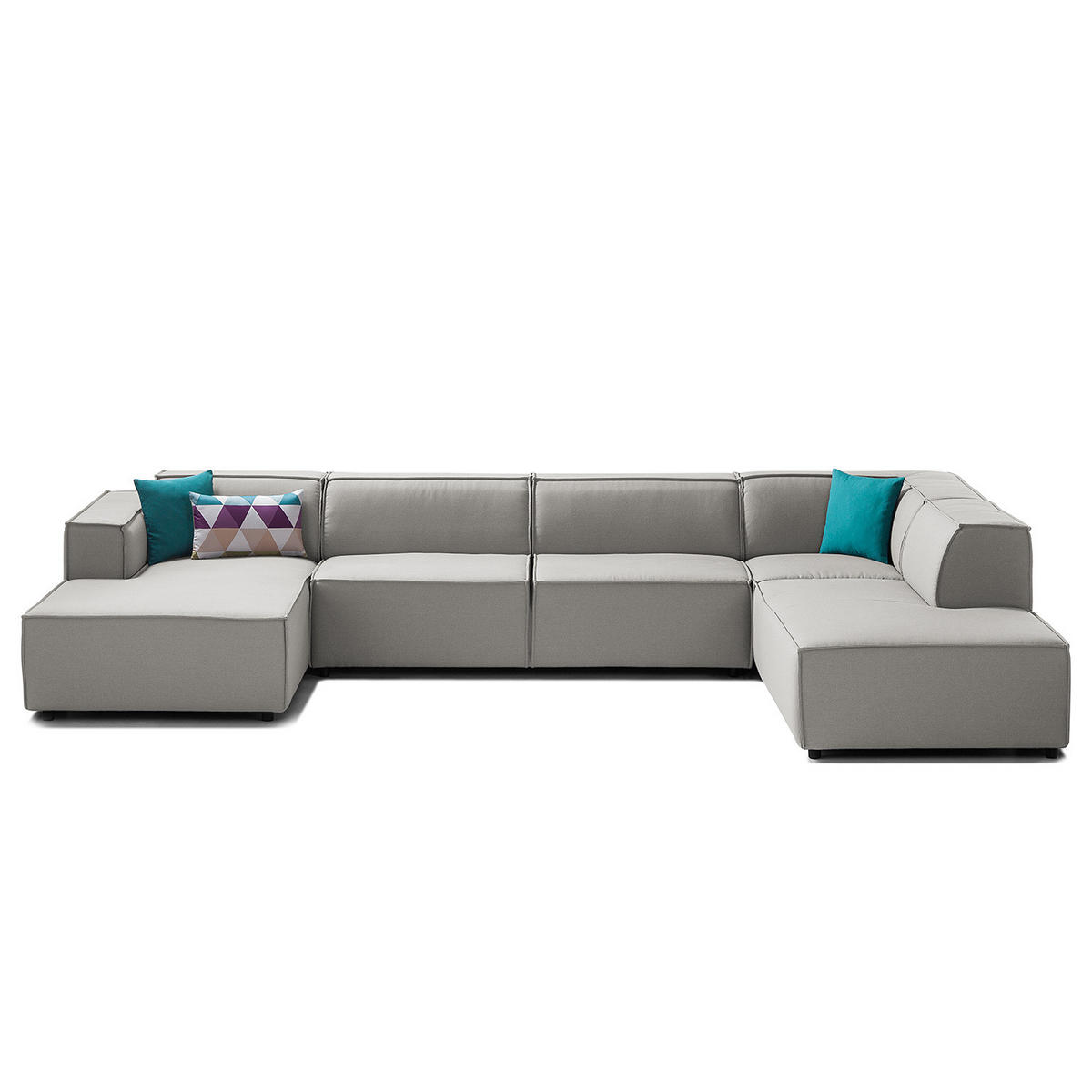 WOHNLANDSCHAFT mit Longchair & Ottomane - Graubraun/Schwarz, Kunststoff/Textil (369/70/234cm) - home24