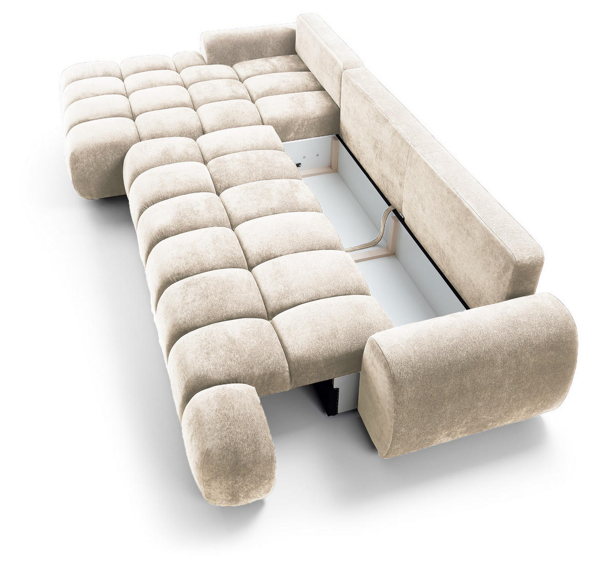ECKSOFA 340 cm Valerio II, Schlaffunktion, Bettkasten, Links, Vanille - Ecru, Holz (340/177cm) - Emporius