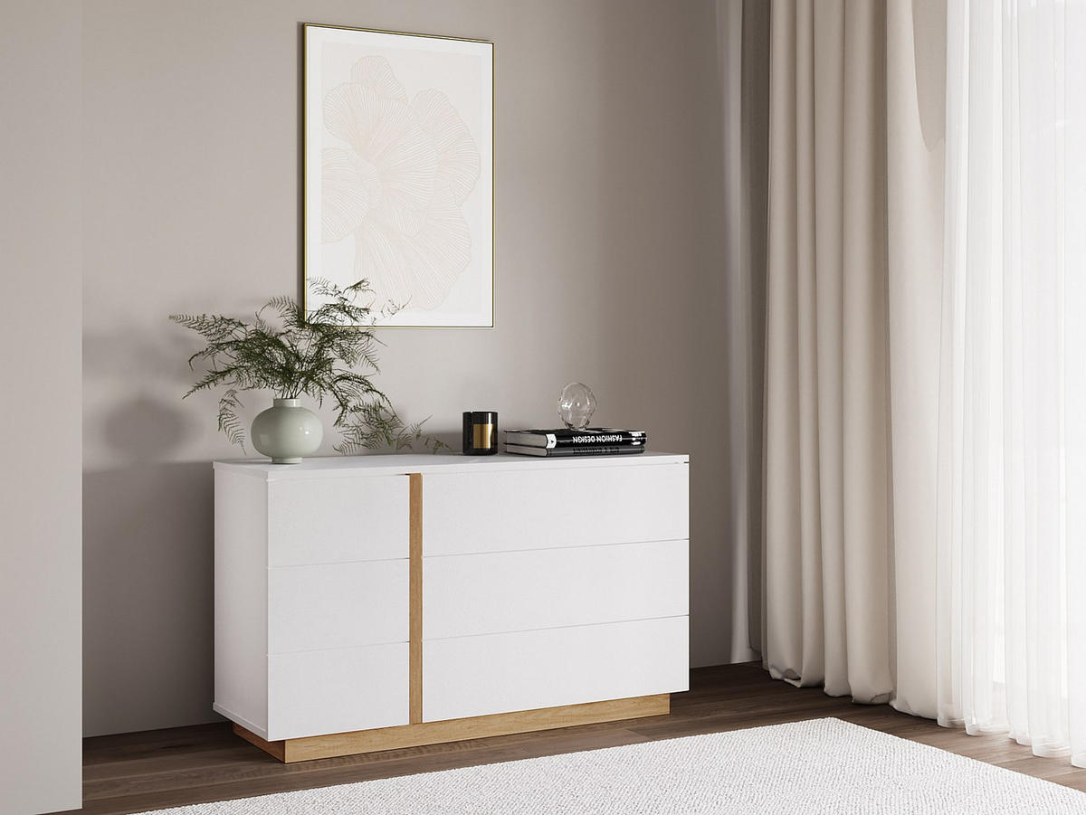 KOMMODE mit 6 Schubladen - Weiß & Holzfarben - NAPOLI II - Weiß/Naturfarben, Holz (120/70/39cm) - Vente-Unique