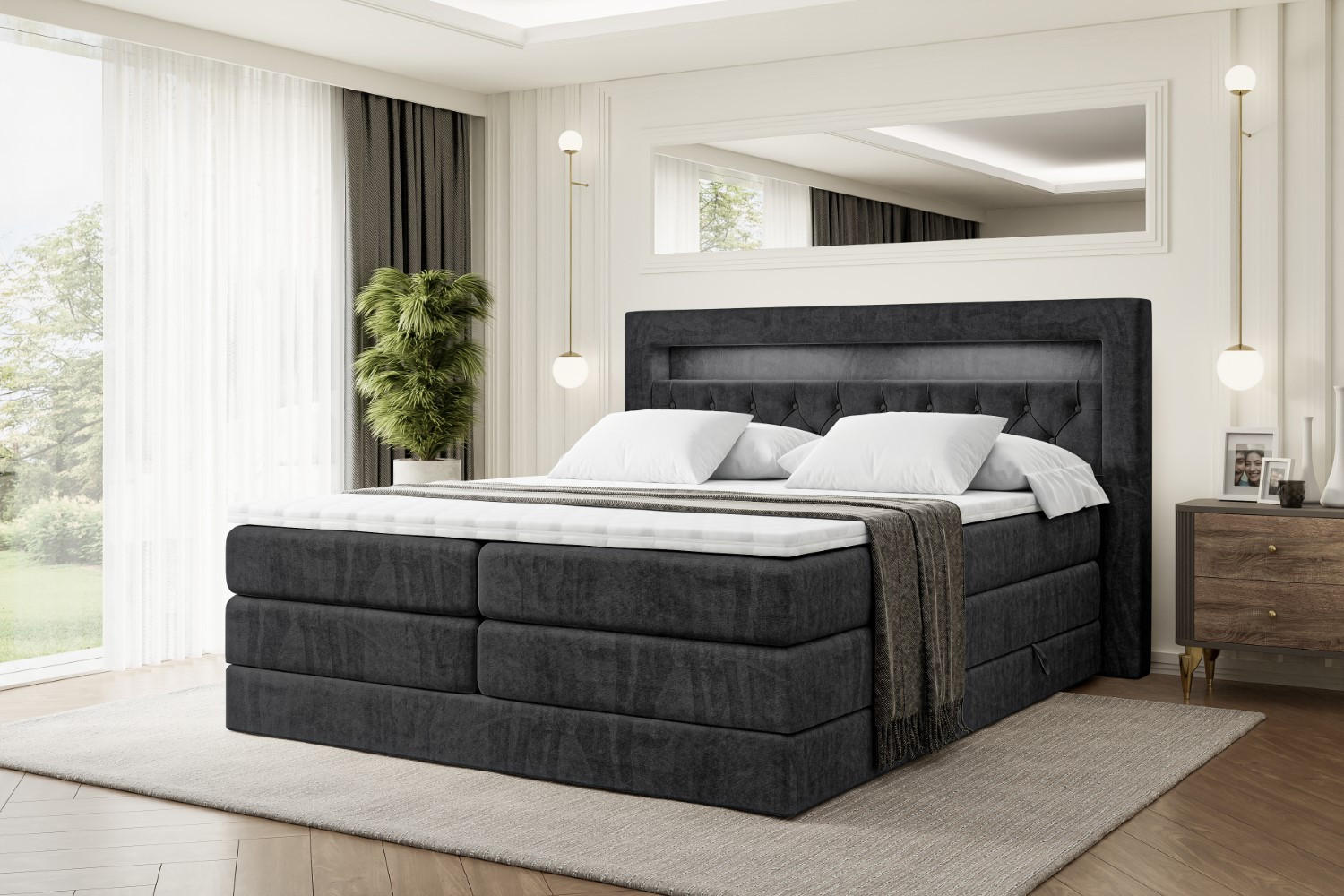 BOXSPRINGBETT NOEL GOLD KING - 140x200 - H3/H4 - Schwarz - Schwarz, Holzwerkstoff (140/200cm) - ALTDECOR