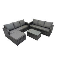 GARTENMÖBEL-SET mit Kissen Polyrattan Dunkelgrau 7-Sitzer - Dunkelgrau/Grau, Glas/Kunststoff - Fimous