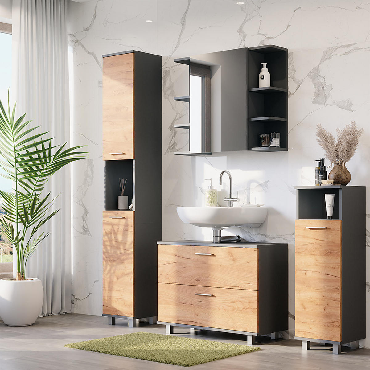 KOUPELNOVÝ NÁBYTEK Ilias Zlatý dub power/antracit - medově dubová, kompozitní dřevo (80.2/60.8/33cm) - Vicco