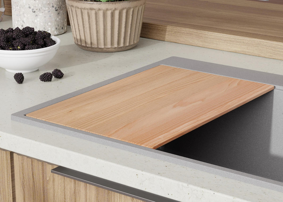 SPÜLBECKEN Oslo, 2-er set Grau 78/50 cm 1 Becken + Ablauf-Set + Schneidebrett ab 80er Unterschrank - Chromfarben/Beige, Kunststoff (78/20/50cm) - Primagran