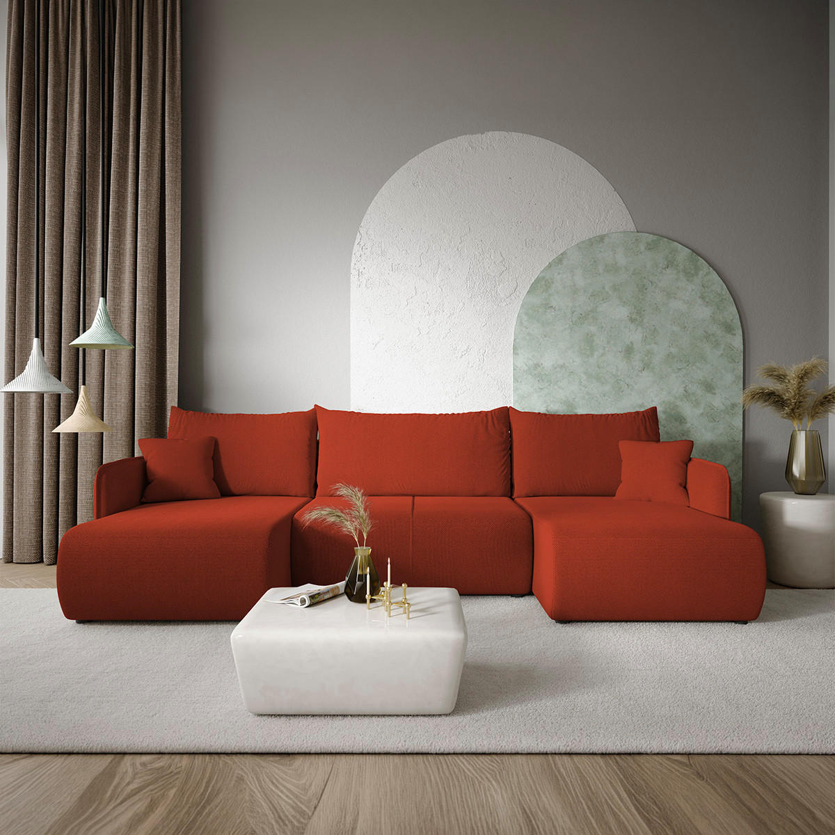 PANORAMASOFA Claudio 5 Sitzplätze Bordeaux - Rot, Holz (290/86/148cm) - Petits-meubles