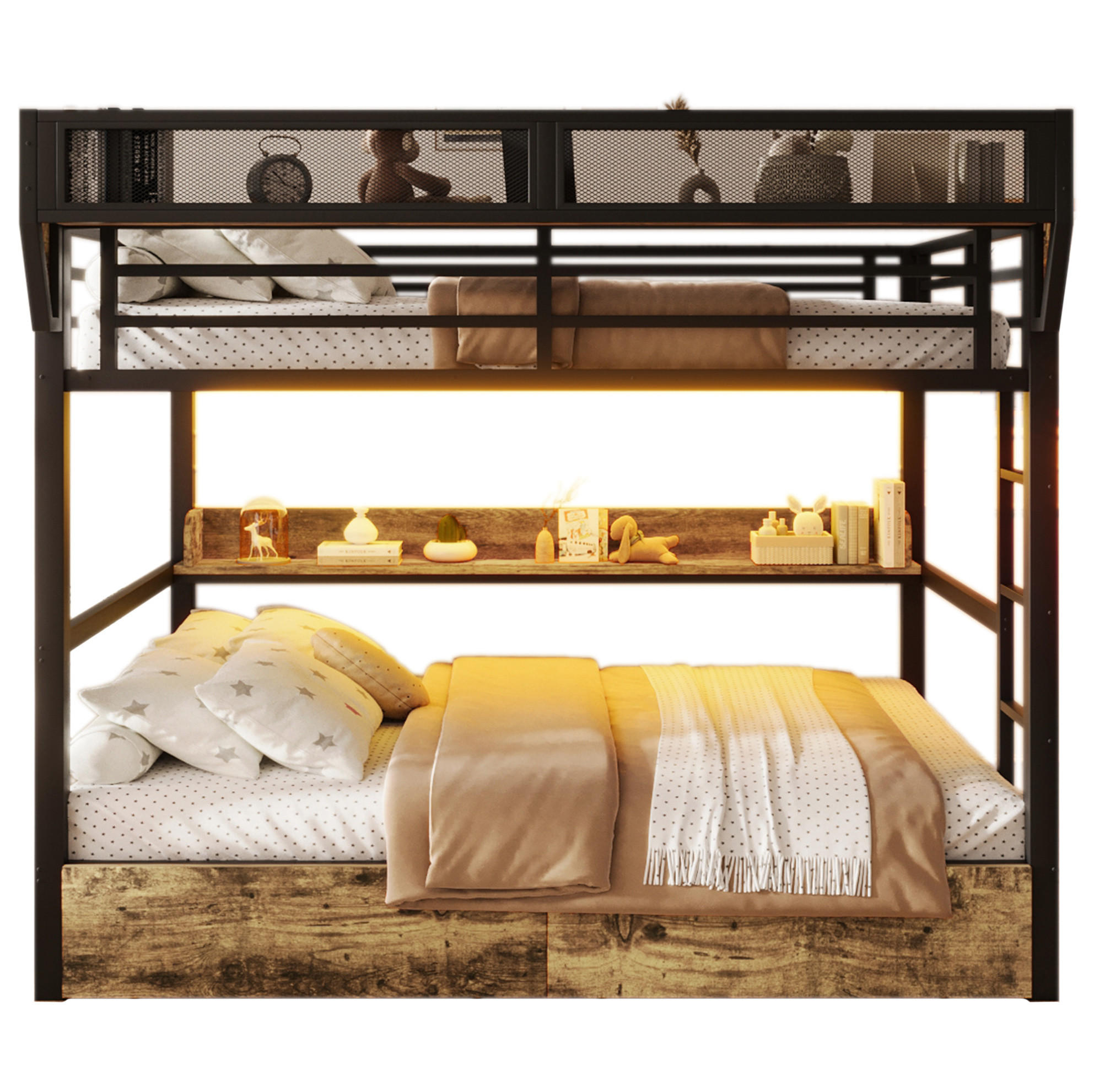 ETAGENBETT 140/200 cm Schwarz mit LED und Stauraum ohne Matratze - Schwarz, Metall (140/200cm) - MIVRAY