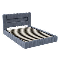 POLSTERBETT 180x200 cm Bett mit LED-Kopfteil, Polsterbett mit Stauraum, Stauraumbett, Sammet, Grau - Grau, Holzwerkstoff (180/200cm) - Novahome