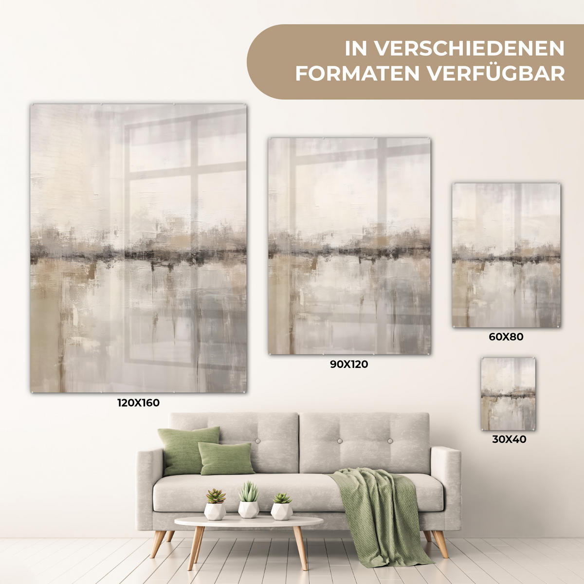 ACRYLGLASBILD Moderne Kunst - Abstrakt - Beige 60x80 cm - Beige, Glas (60/80cm) - MuchoWow