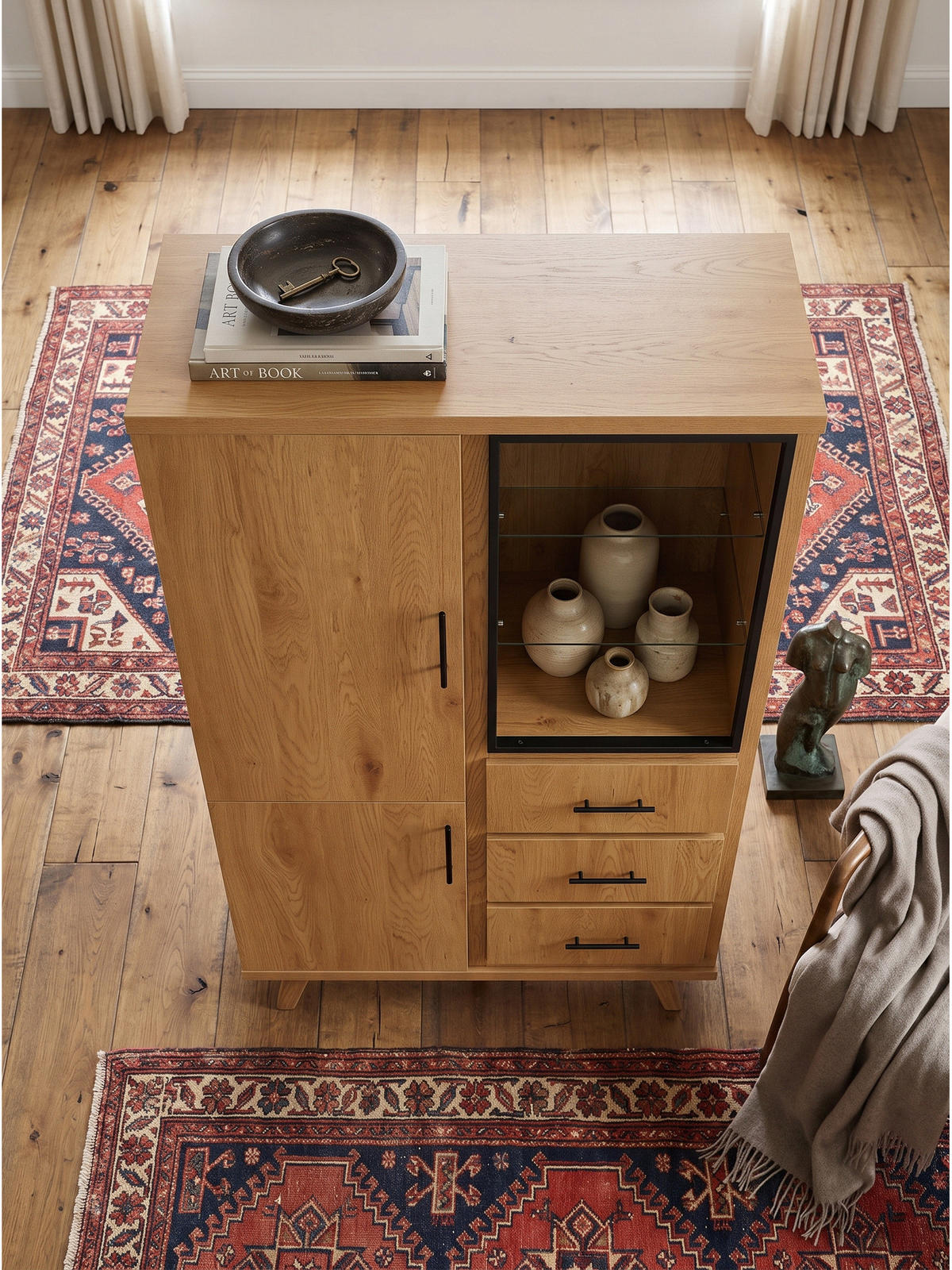 HIGHBOARD BASSANO, MDF, in Eichenoptik, mit Stauraum, 100 x 40 x 188 cm - Hellbraun/Braun, Eichenholz/Holzwerkstoff (100/188/40cm) - KADIMA DESIGN
