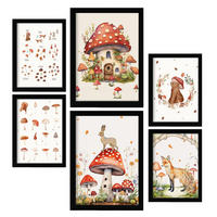 POSTER Set Mit 6 Pilzfantasie A3 & A4 Schwarzer Rahmen - Schwarz, Papier (29/3cm) - Nacnic
