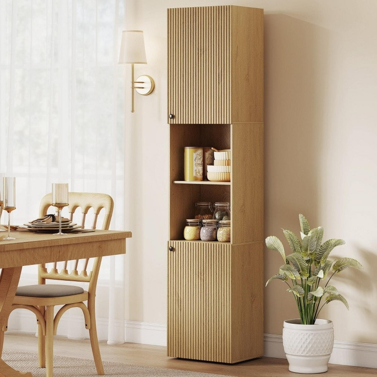 HOCHSCHRANK 40/31/182 cm aus Holz mit verstellbaren Einlegeböden Eichefarben - Eichefarben, Holzwerkstoff (40/182/31cm) - Modenvie