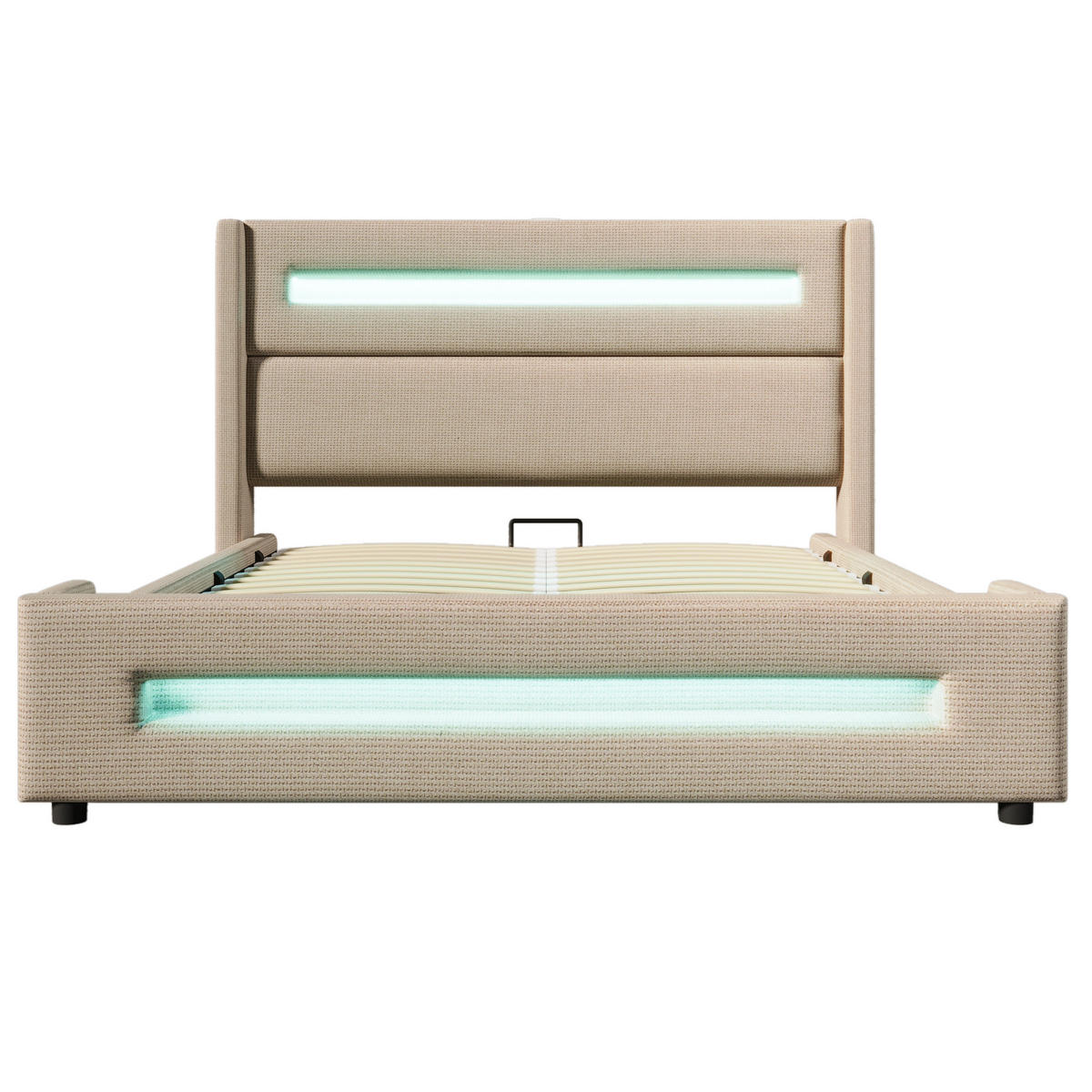 POLSTERBETT 160/200 cm Beige mit LED und Stauraum mit USB Type-C Aufladen - Beige, Textil (160/200cm) - OKWISH