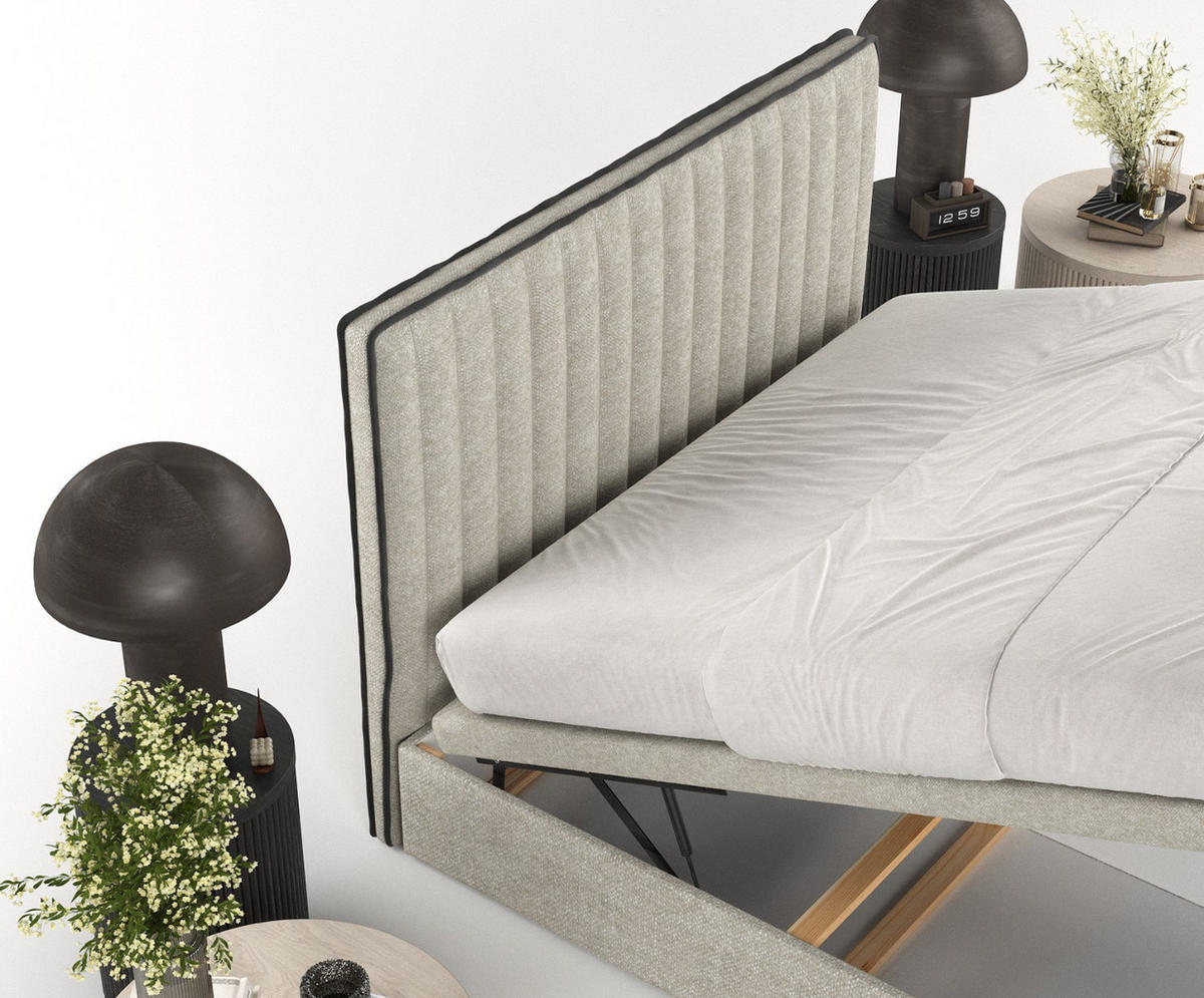 POLSTERBETT Keva mit Stauraum 140/200 cm Beige im Alta Stoff - Beige/Schwarz, Holz/Holzwerkstoff (140/200cm) - AltaBeds