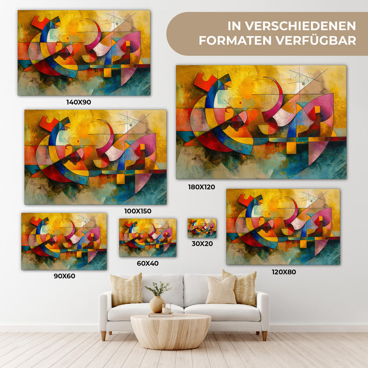 LEINWANDBILD Kunst - Abstrakt - Modern Groß 140x90 cm - Gelb, Textil (140/90cm) - MuchoWow