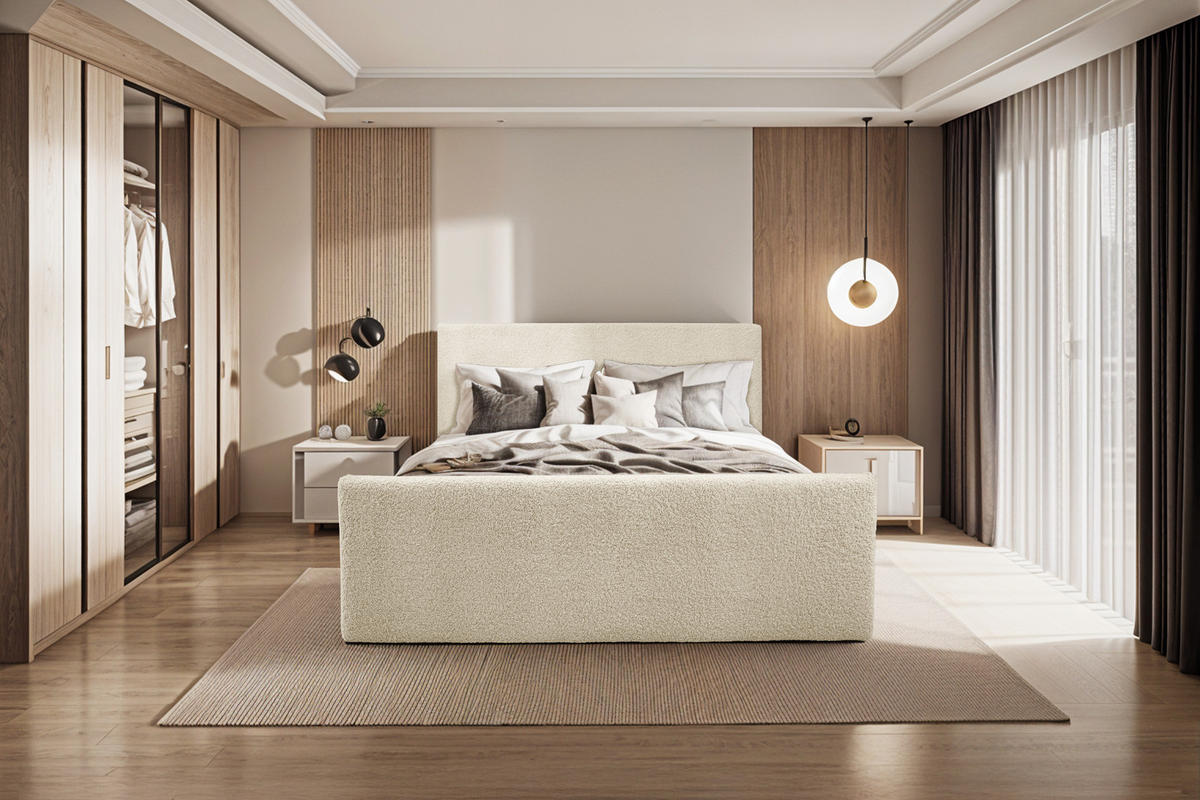 BOXBETT mit Bettkasten und Topper LAMM Stoff Sven Ecru 160x200 cm H2-Pocket - Ecru, Holzwerkstoff (160/200cm) - Kaiser Möbel