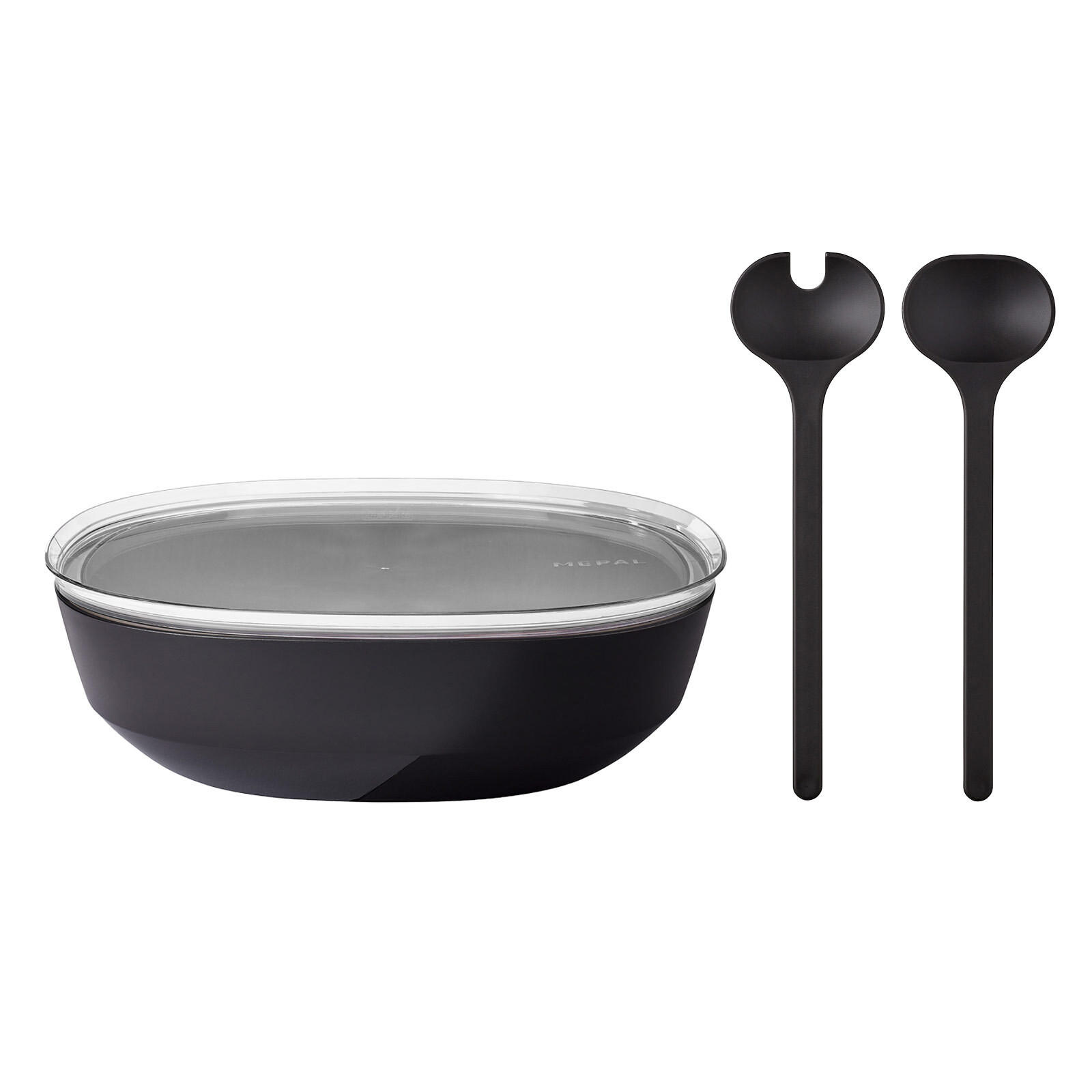 SERVIERSCHALE MIT DECKEL & SALATBESTECK Silueta Nordic Black 4000 ml - Schwarz, Kunststoff (30.1cm) - Mepal