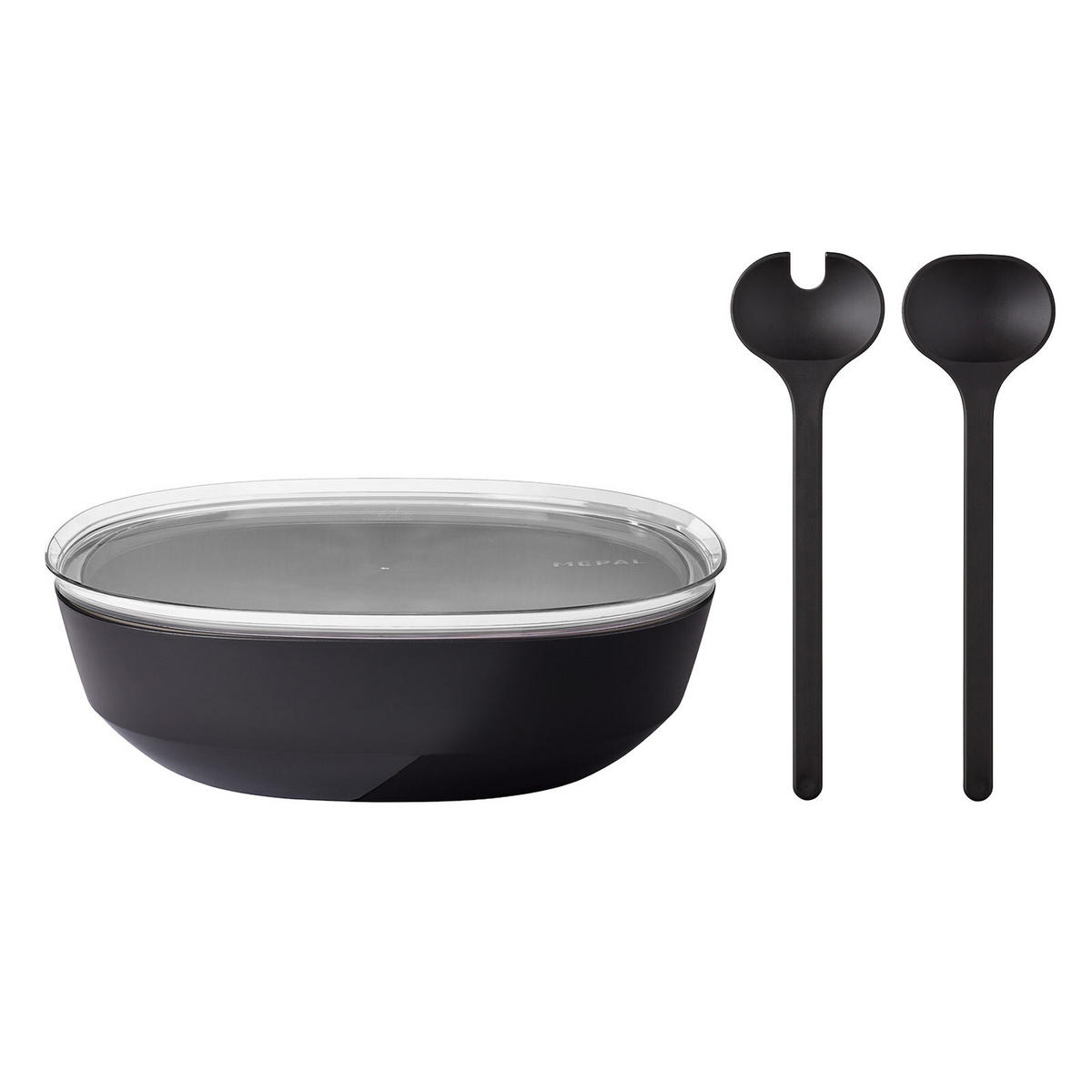 SERVIERSCHALE MIT DECKEL & SALATBESTECK Silueta Nordic Black 4000 ml - Schwarz, Kunststoff (30.1cm) - Mepal