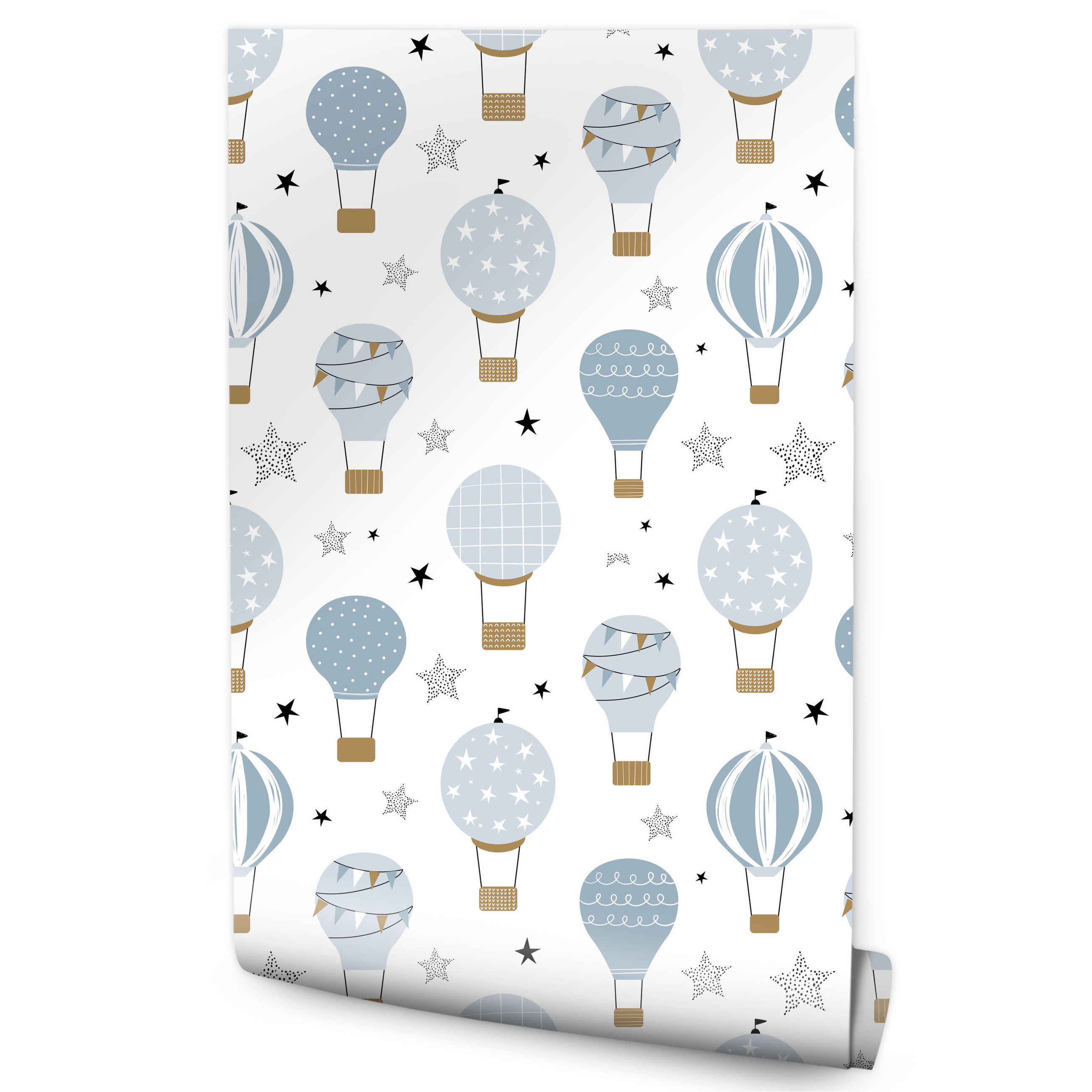VLIESTAPETE Heißluftballons und Sterne – Hellblau, Beige, Weiß – 50x1000 cm - Beige/Weiß, Papier (50/1000cm) - Muralo