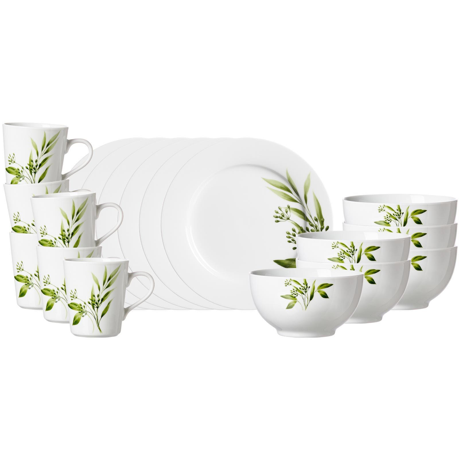 FRÜHSTÜCKSSERVICE Evora weiß-grün 18er Set - Weiß/Grün, Keramik (2/2/2cm) - Ritzenhoff Breker