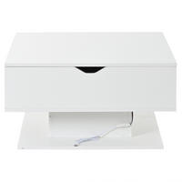 KAVNI stol 80/75/40 cm bel, dvižni z LED in shranjevalnim prostorom - bela, leseni material (80/75/40cm) - BEAOK