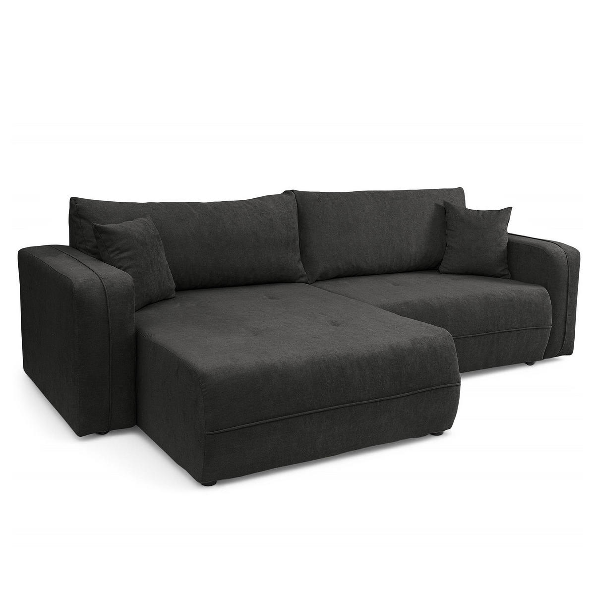 ECKSOFA mit Schlaffunktion - 244 cm - Anthrazit/Schwarz, Kunststoff/Textil (244/145cm) - home24