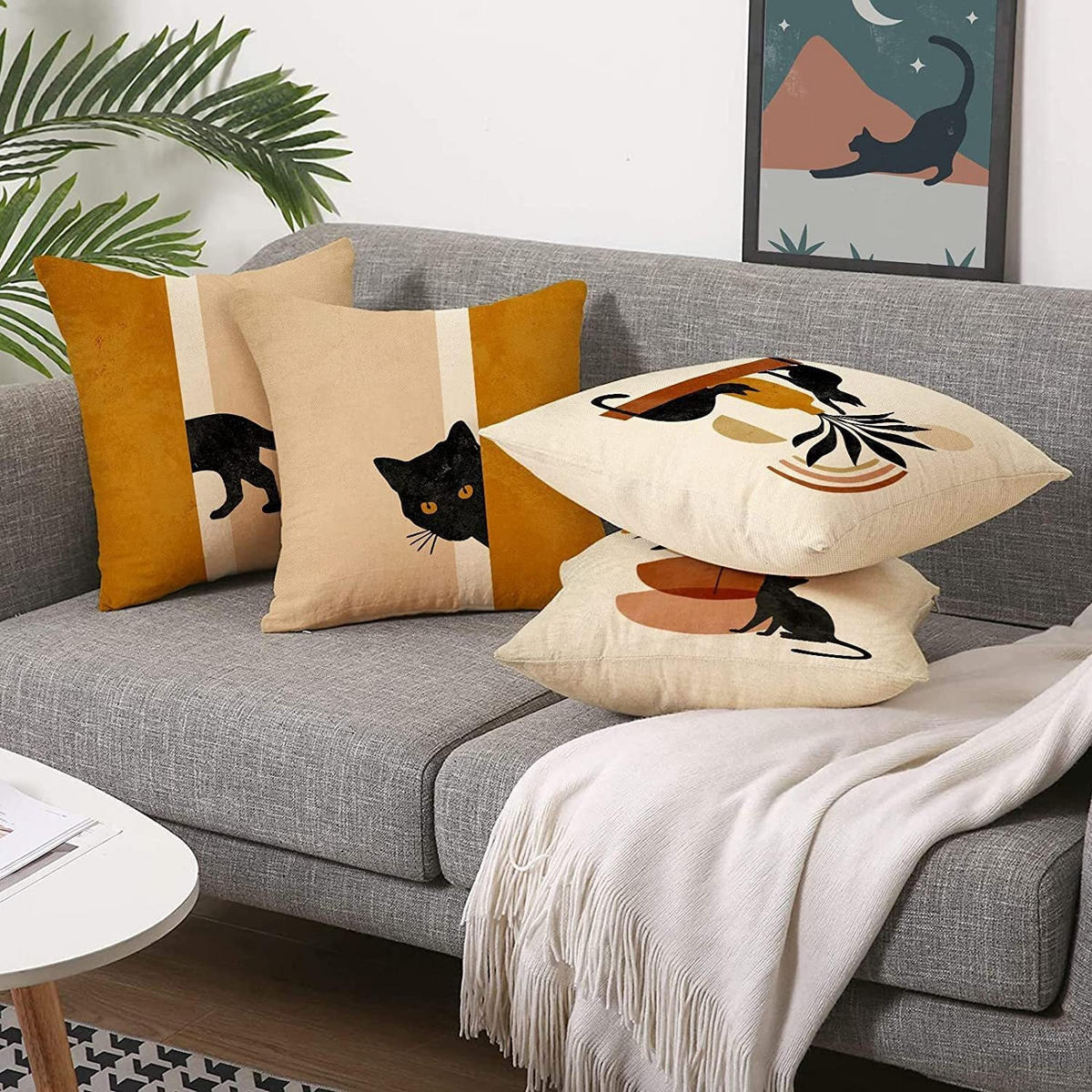 KISSENHÜLLE 4er Set, Abstrakt Sonne Natur, Boho, Leinen, 45x45cm - Beige, Textil (45/45cm) - Weltevree
