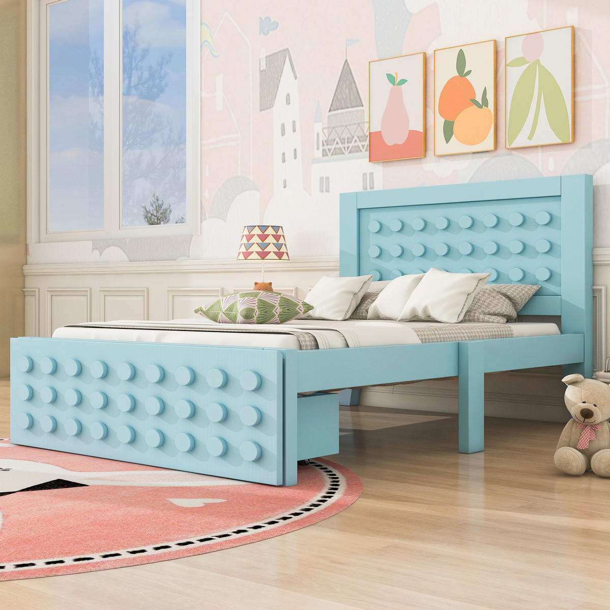 KINDEREINZELBETTEN aus Holz 90x200 cm in Blau mit Schublade & Stauraum - Blau, Holz (90/200cm) - Modfu