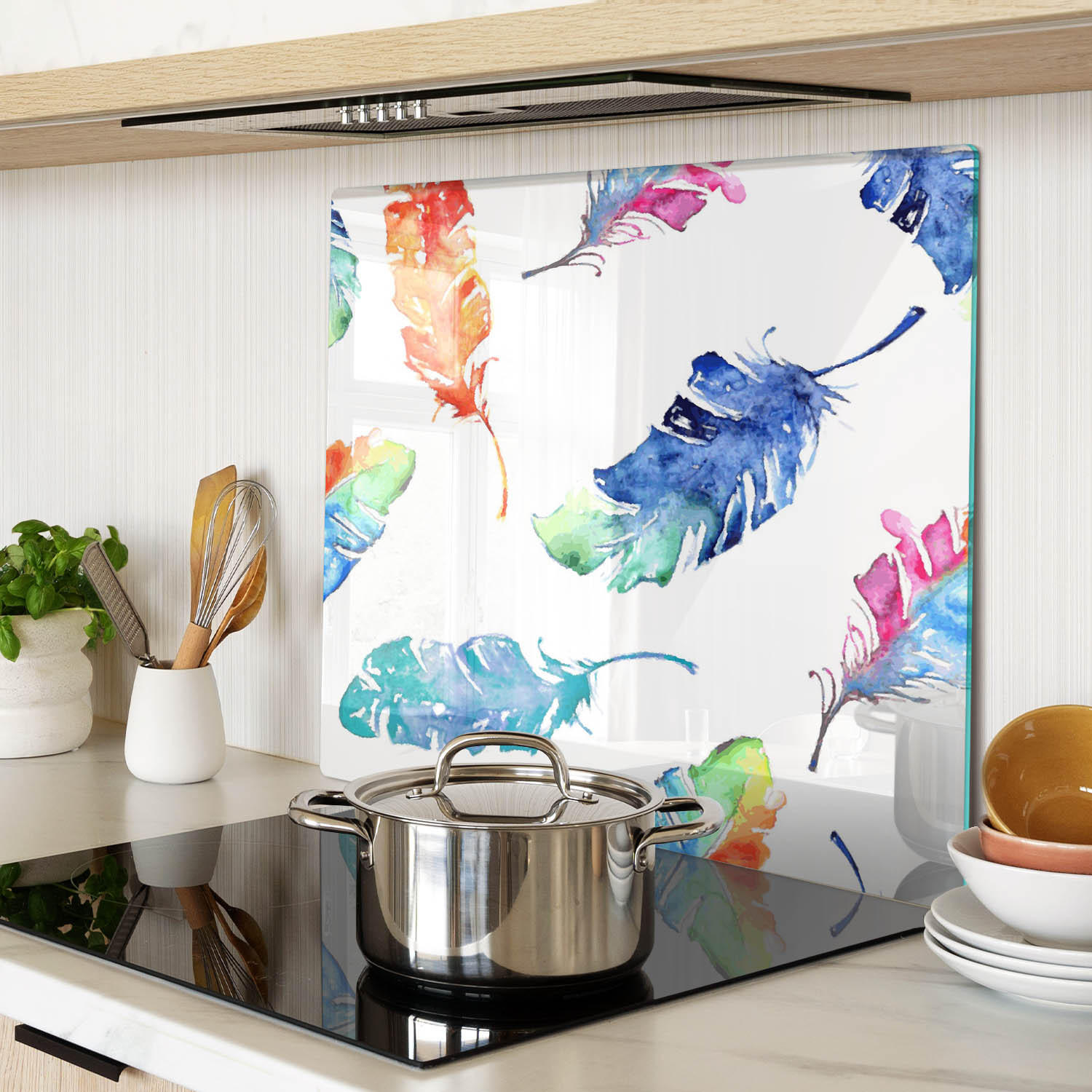 GLASPLATTE 60x52 cm Bunte Federn - Multicolor, Glas (60/0.4/52cm) - TULUP