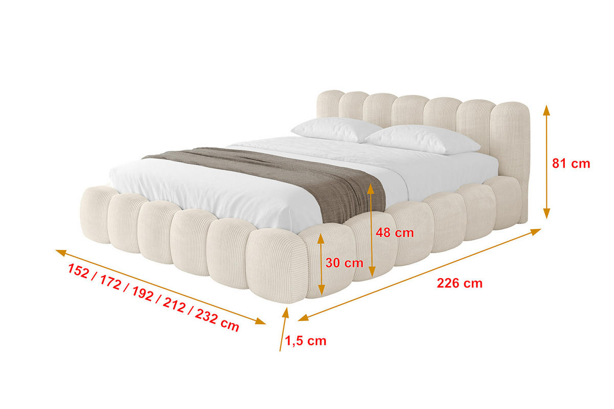 POLSTERBETT mit Bettkasten und Lattenrost, Boxbett ohne Matratze - SENA-v1 180x200 Beige - Beige, Holzwerkstoff/Textil (180/200cm) - ALTDECOR