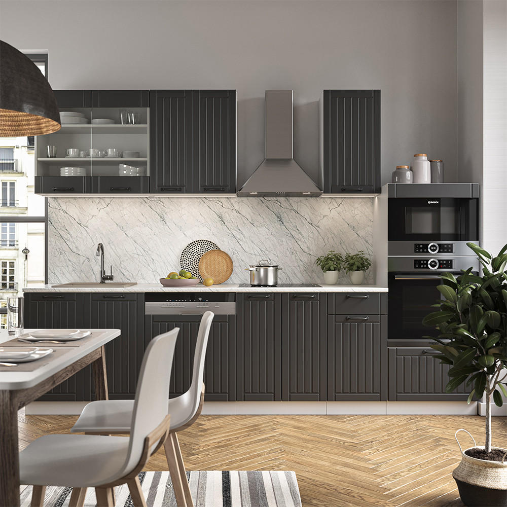 KÜCHENZEILE Fame-Line Anthrazit Landhaus/Weiß 300 cm AP Anthrazit - Dunkelgrau/Weiß, Holzwerkstoff (300/81.6/60cm) - Vicco