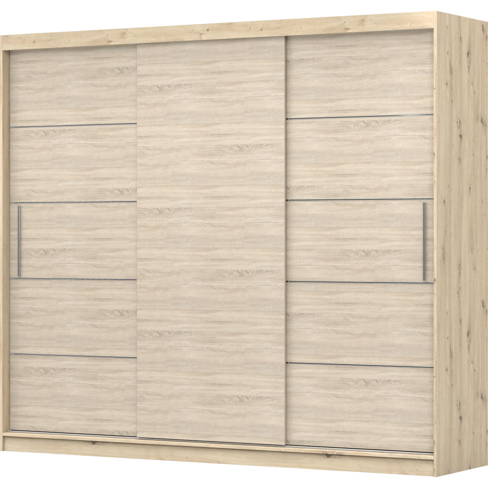 SCHWEBETÜRENSCHRANK ALBA ohne Spiegel Sonoma Eiche, mit LED Beleuchtung 250 cm - Sonoma Eiche, Holz (250/218/61cm) - imoebel24