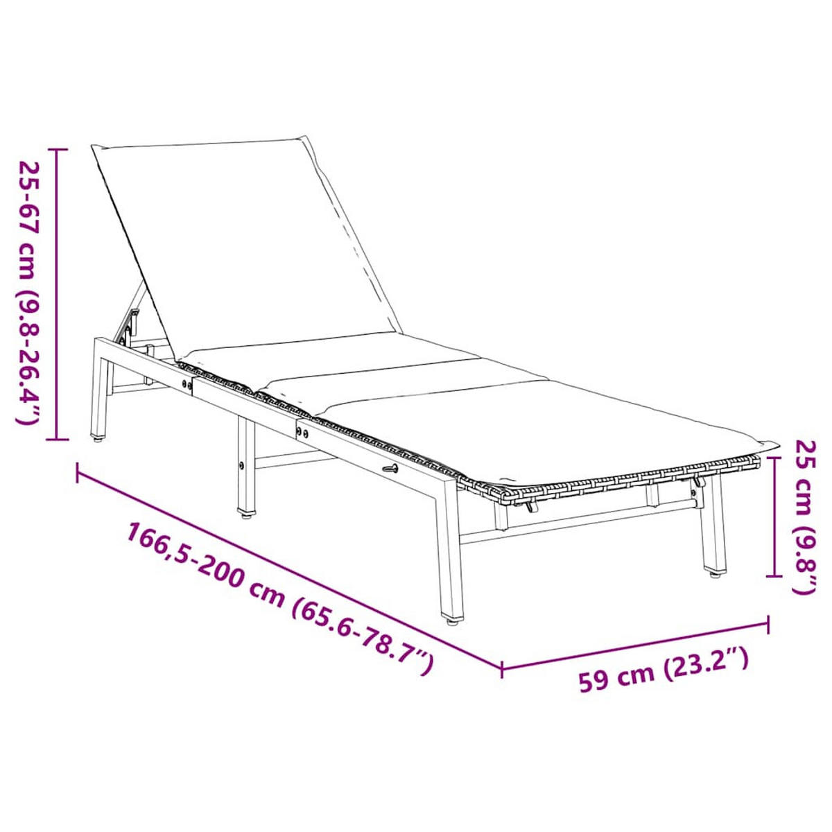 SONNENLIEGE Mit Auflage Beige Poly Rattan - Beige, Kunststoff (59/67/200cm) - vidaXL
