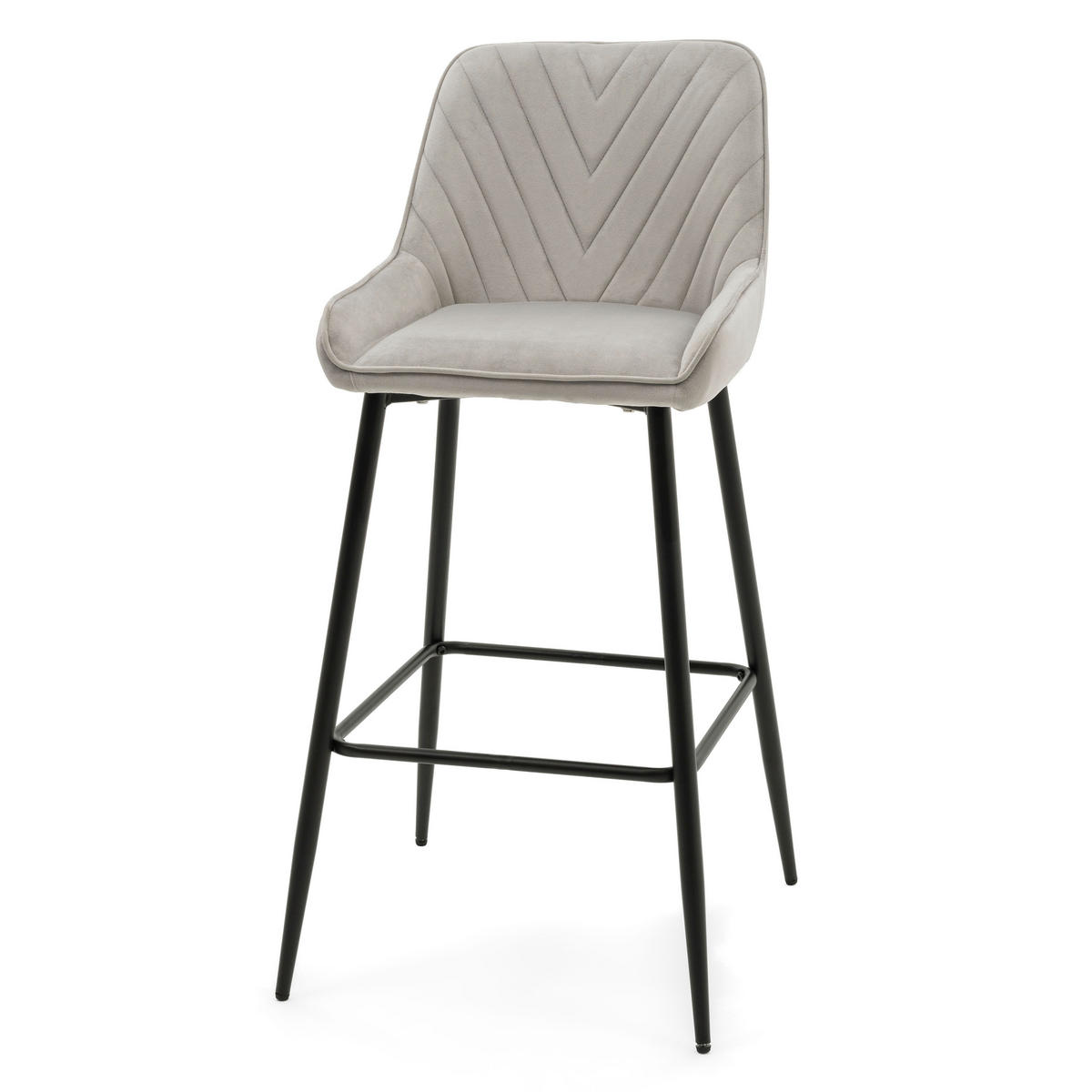 BARHOCKER VASTO gepolstert mit Steppung - hellgrau - Samt Velours - Hellgrau/Schwarz, Metall (50/102/55cm) - NEW HOME