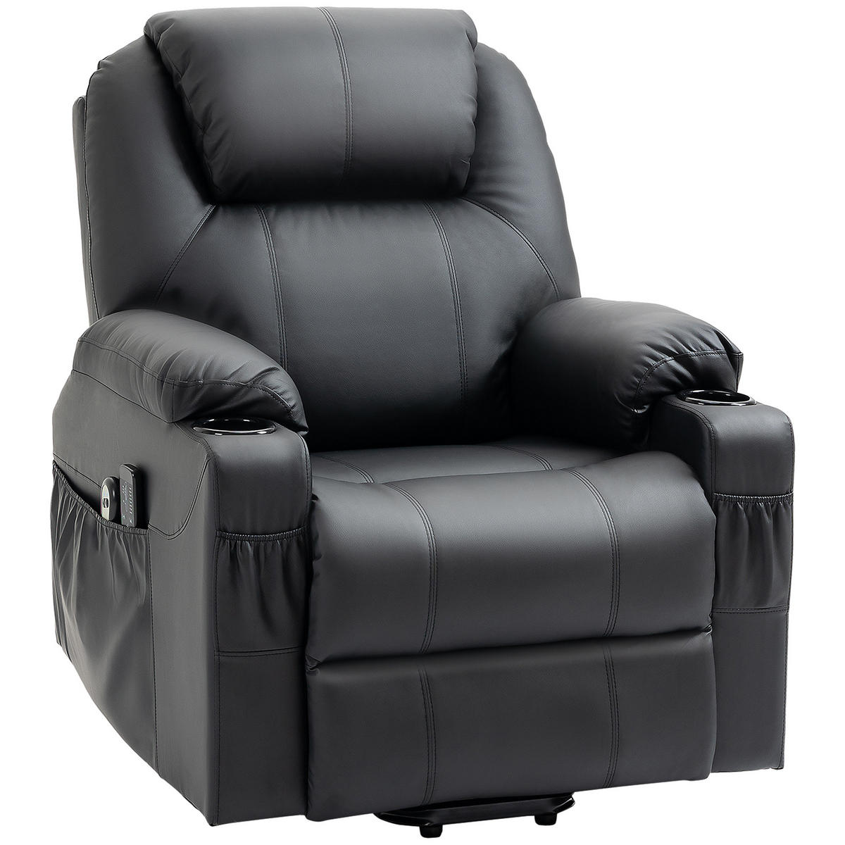 AUFSTEHSESSEL,135° verstellbar 8 Massagepunkte Fußstütze,schwarz - Schwarz, Leder (92/106/88cm) - Vallsero