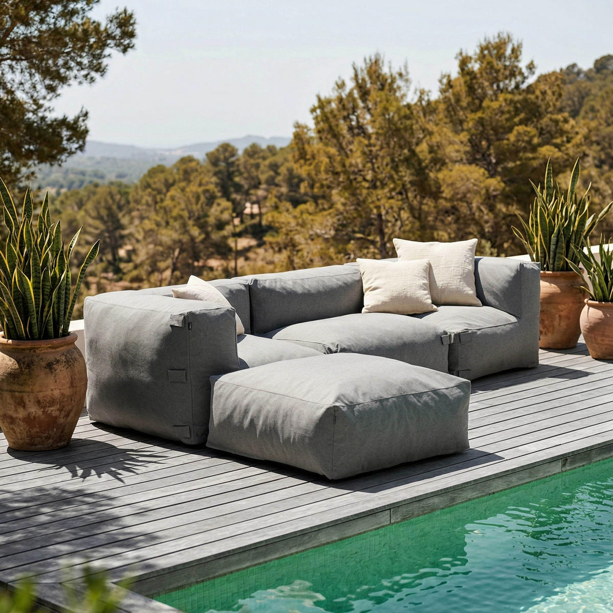 GARTENSOFA mit 4 Sitzplätzen, Grau - Grau, Textil - Oviala