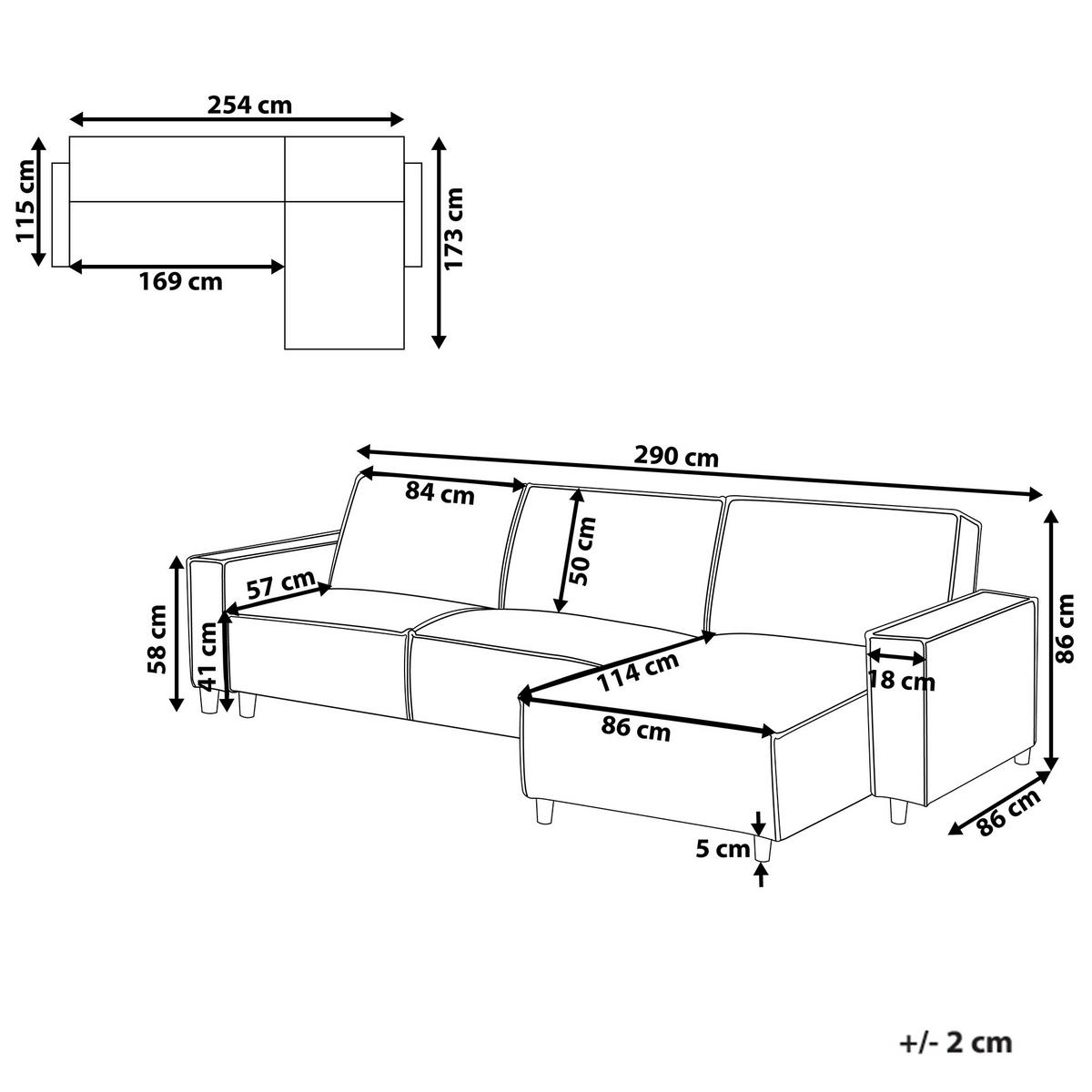 ECKSCHLAFSOFA 3-Sitzer Stoff Graphitgrau linksseitig Romedal Ii - Graphitfarben, Textil (290/173cm) - Beliani
