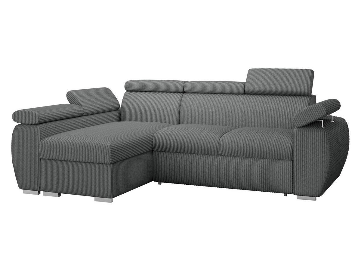 ECKSOFA Boston Mini Premium Cord 2RLC, Seite: Links LC+2R - Chromfarben/Grau, Holz/Textil (255/170cm) - MIRJAN24