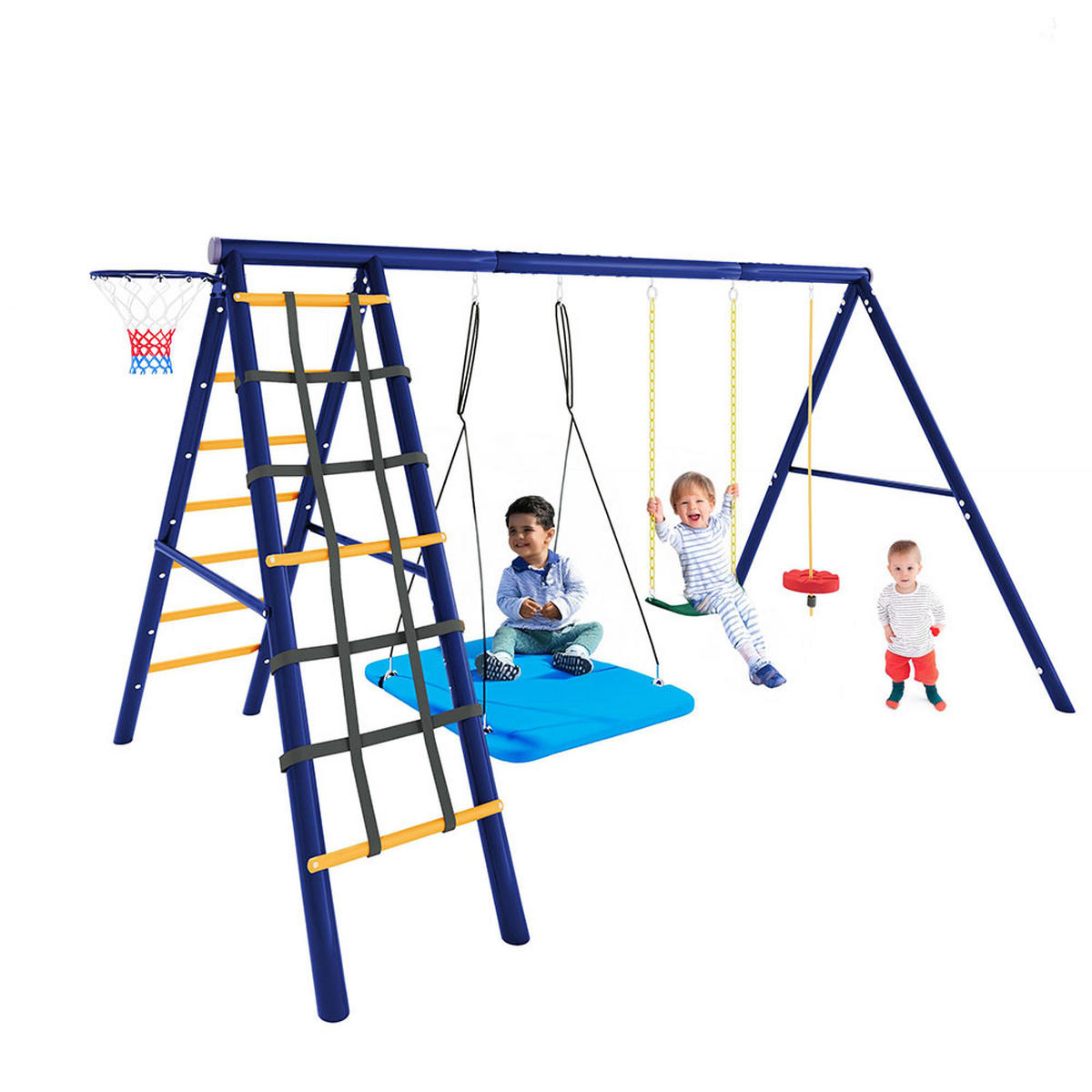 OUTDOOR-SCHAUKEL-SET mit 3 Schaukeln，Antikblau - Dunkelblau, Metall (174/310cm)