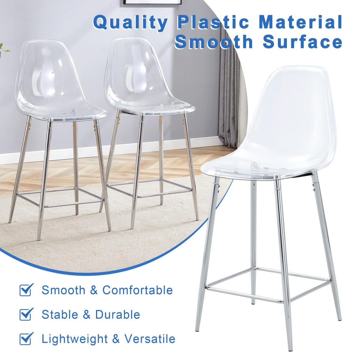 BARHOCKER 2er-Set Transparent Metallgestell Silber - Silberfarben, Metall (45/102/51.3cm) - Meubliv