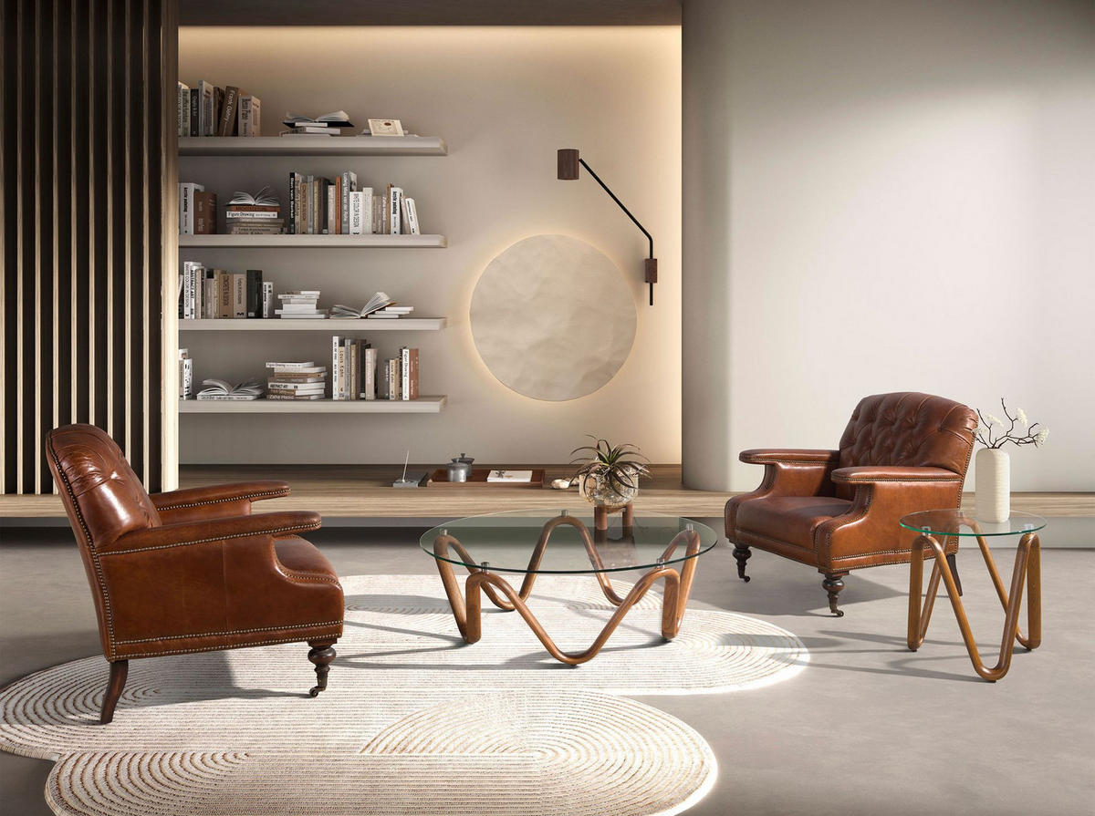 CHESTERFIELD-SESSEL Cognacbraun Mahagoni 80/90/89 cm - Braun, Leder/Holz (80/89/90cm) - ANGEL CERDA