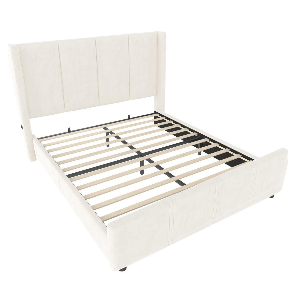 POLSTERBETT 140/200 cm aus Samt mit USB-Anschlüssen und hohem Kopfteil Beige - Beige, Textil (140/200cm) - Modenvie