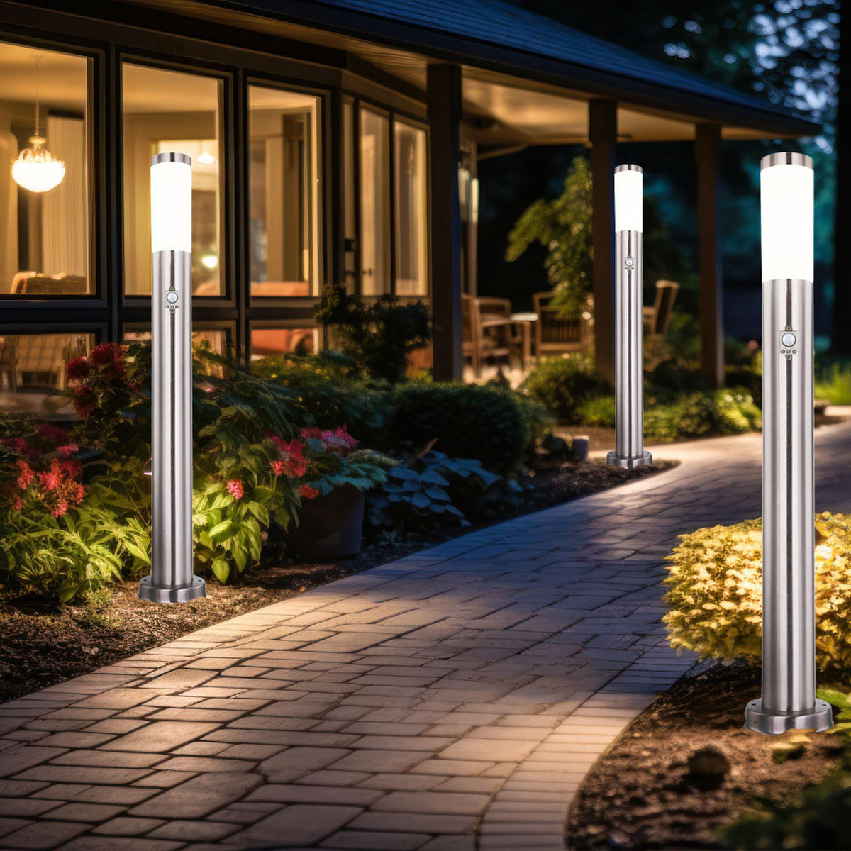 LED STEHLEUCHTE Silber mit Bewegungsmelder - Silberfarben, Metall (7.6/11/80cm) - Globo Lighting